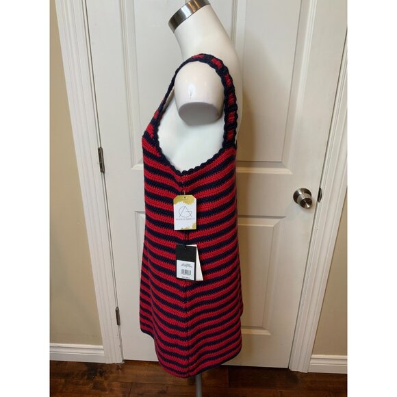 Re/Done Red & Navy Blue Striped 70s Crochet Tank Dress, Size L, NWT! $395 - Picture 6 of 8